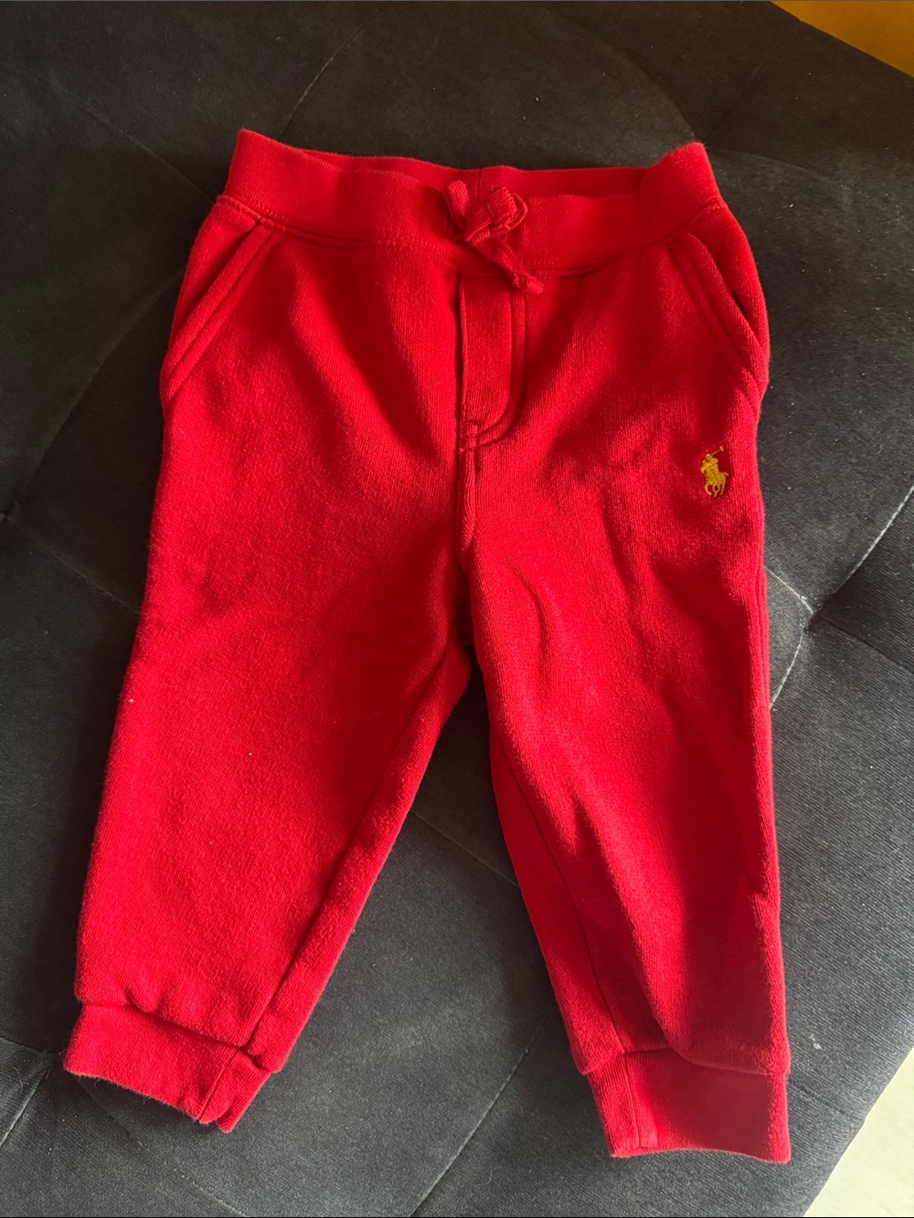 Ralph Lauren Red Fleece Kids Joggers with Yellow Pony